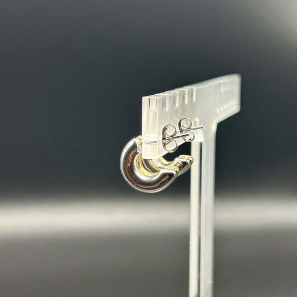 Stainless Steel Elegant Silver and Gold Huggie Hoop Earrings - Picture 2 of 4